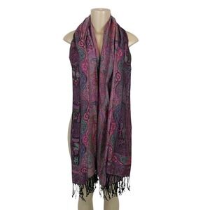 Reversible Pashmina Silk Blend Fringe Scarf Rainbow Paisley Boho Festival Rave
